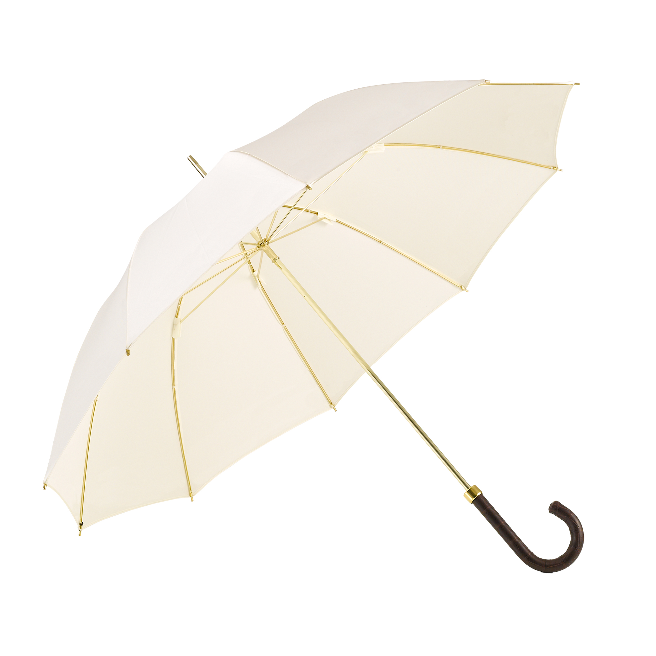 Luxury umbrella Brillant DM19, crocodile leather handle dark brown, silk cream