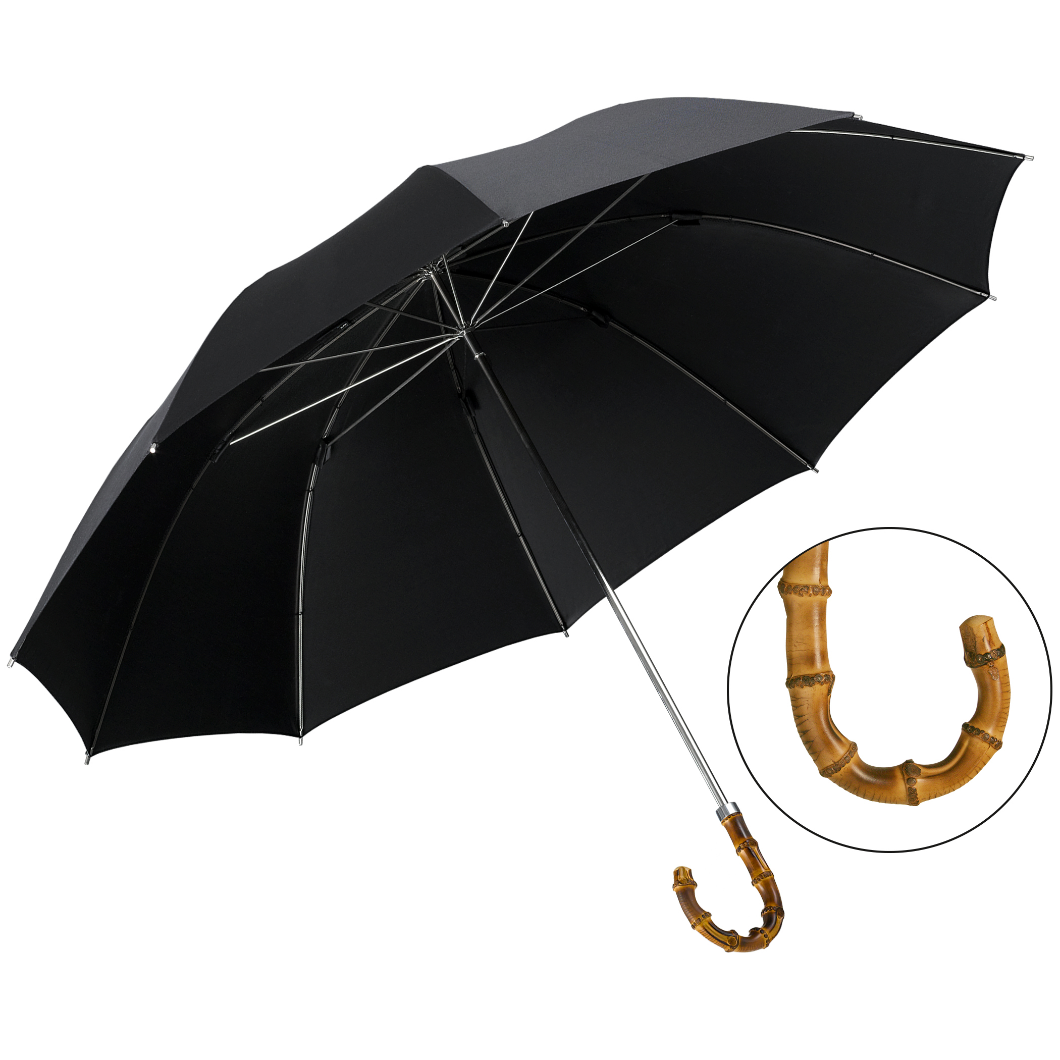 Luxus-Regenschirm Brillant HM65, Holzgriff aus Bambus, Edelpolyester schwarz