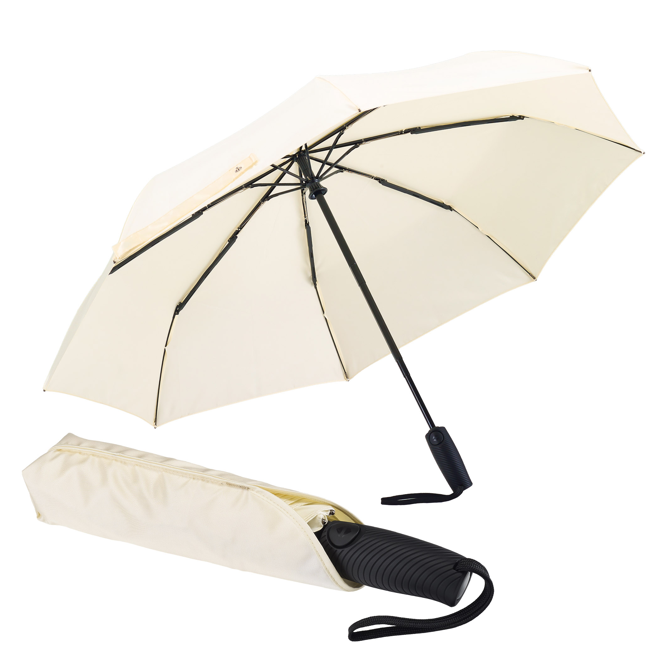City-Regenschirm 3070, creme, Taschenschirm, Automatik, ergonomisch geformter Griff