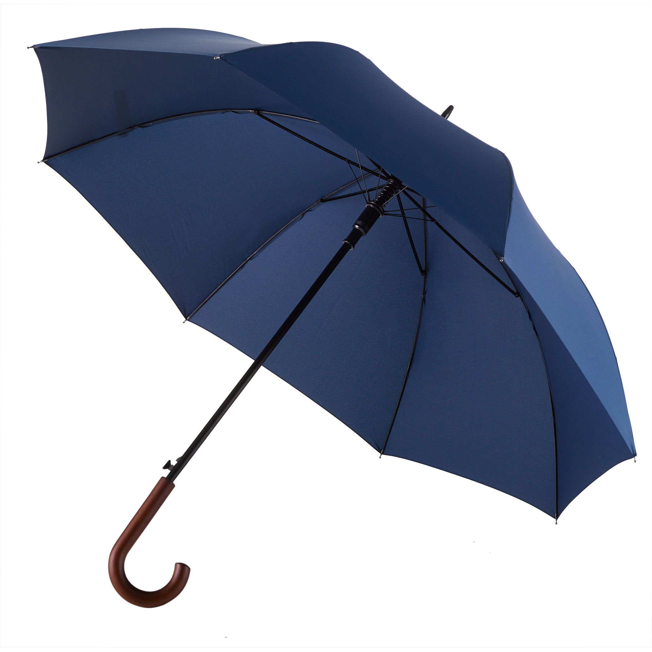 Parapluie grande taille bleu marine, poignée châtaignier