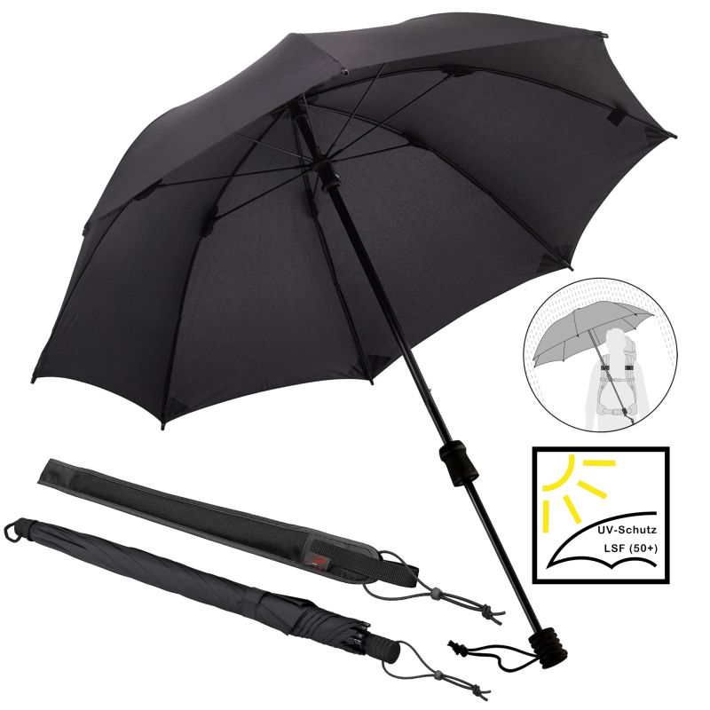Trekking-Regenschirm Swing handsfree ultra, schwarz, Stockschirm, handfrei, UV-Schutz 50+