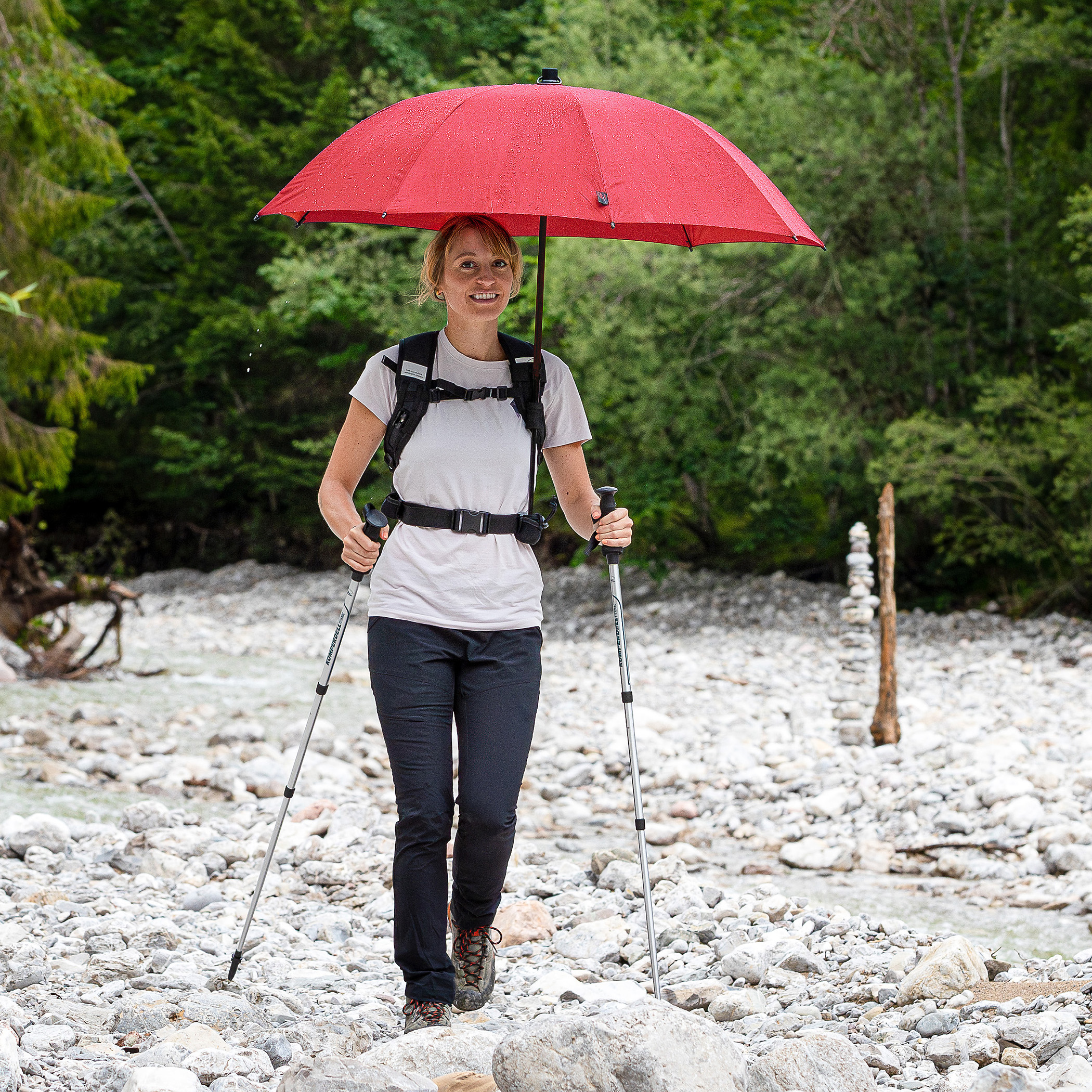 Trekking umbrella Swing handsfree ultra, red, stick umbrella, handsfree, UV protection 50+
