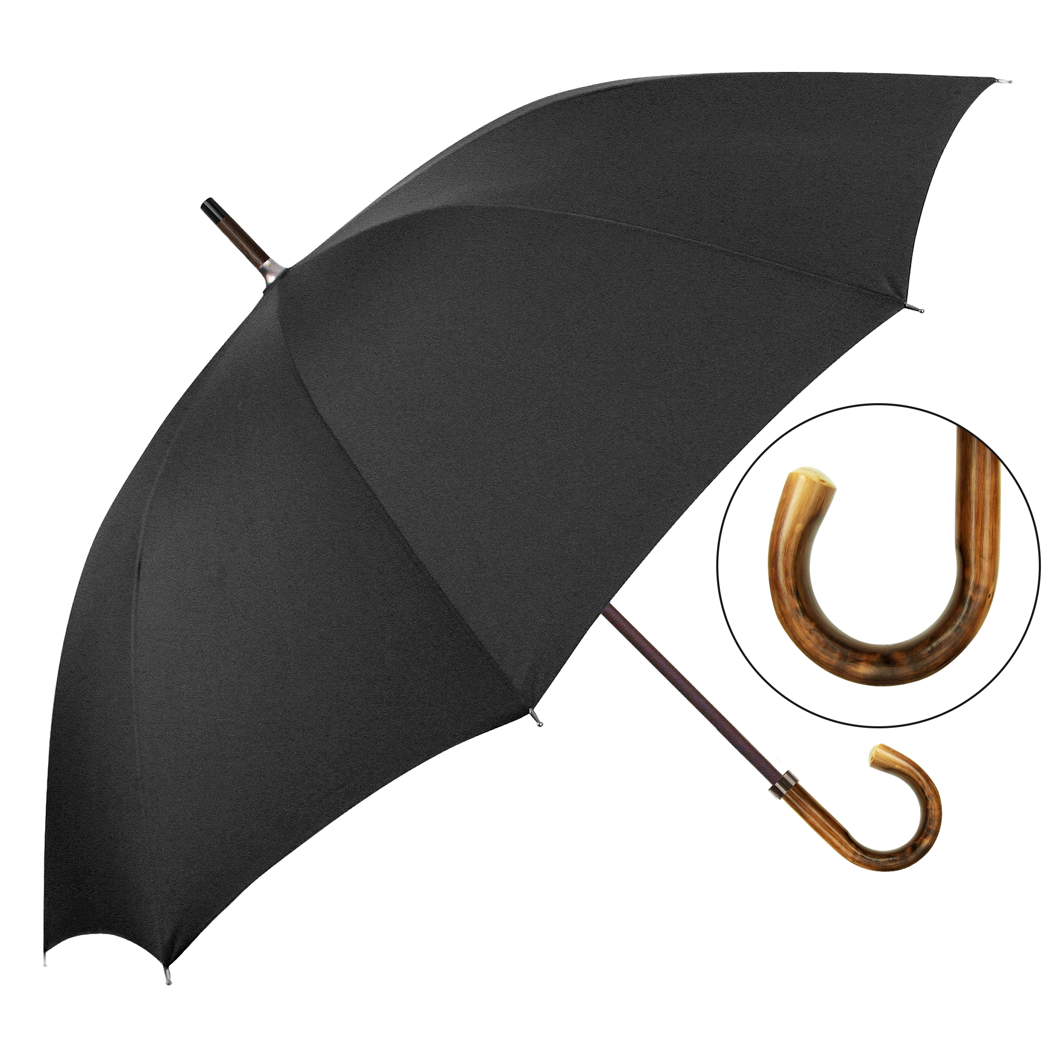 City umbrella W1U3, black, handle made of chestnut