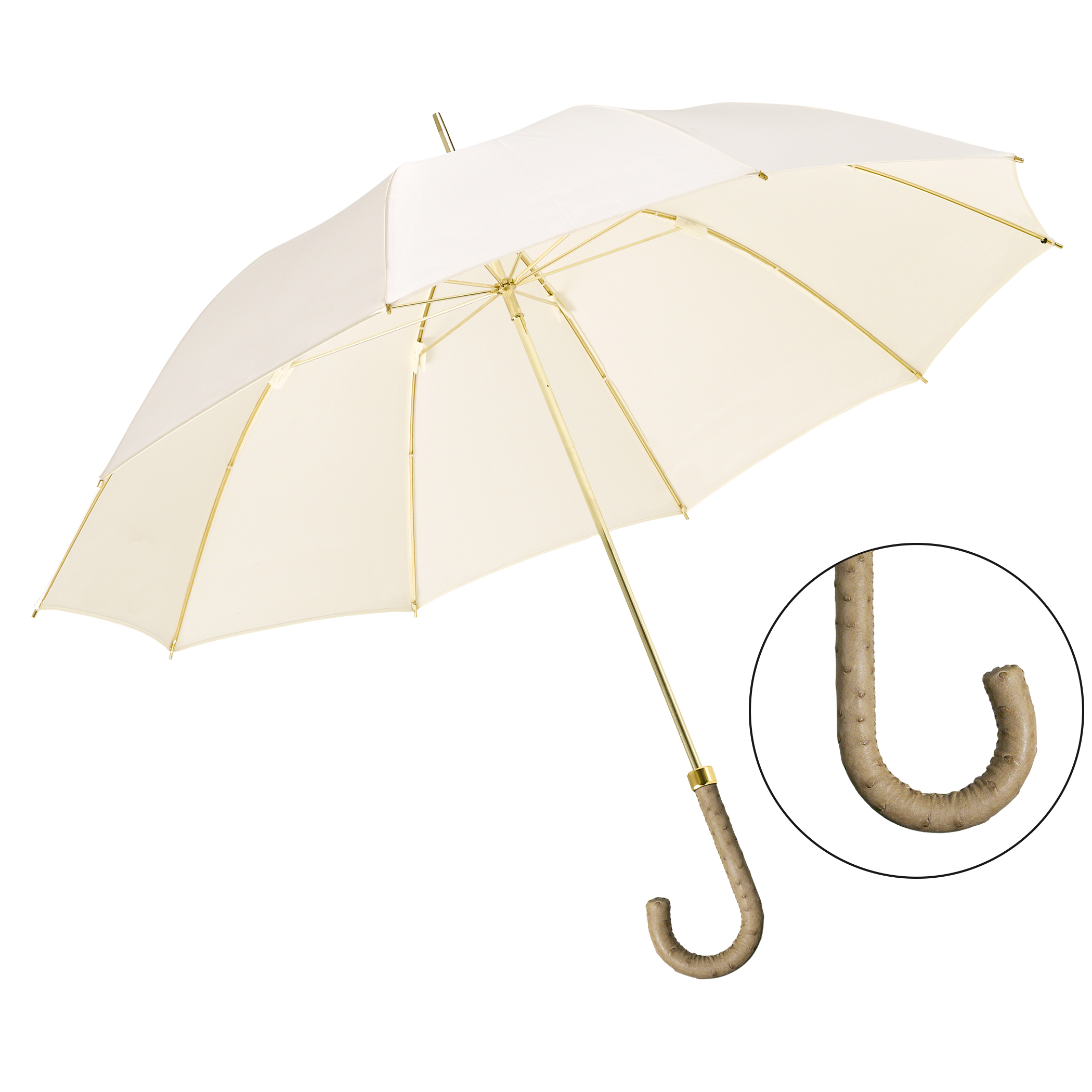 Luxus-Regenschirm Brillant DM23, Straußenledergriff beige, Seide creme