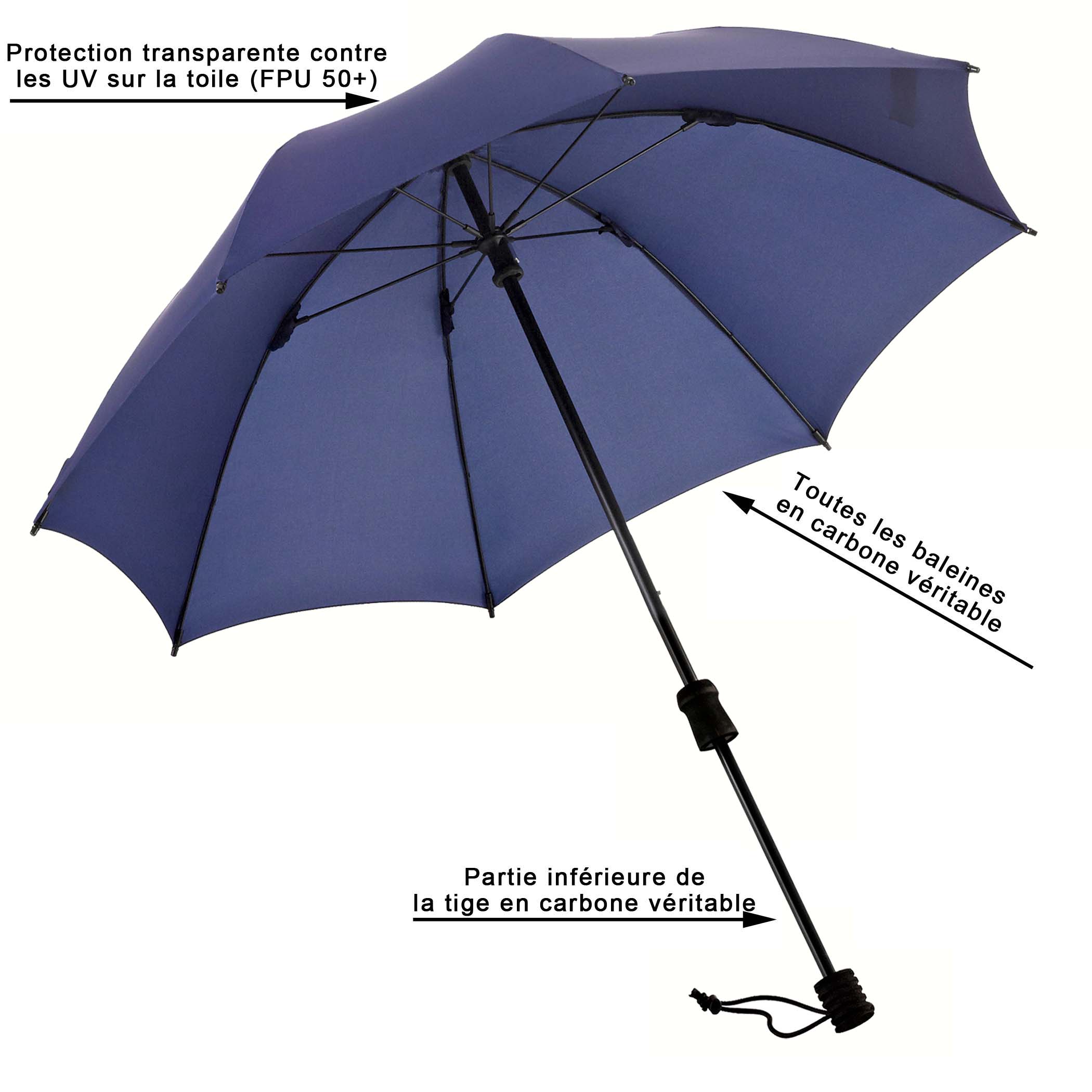 Parapluie de trekking Swing handsfree ultra, bleu marine, parapluie canne, mains libres, protection UV FPU 50+