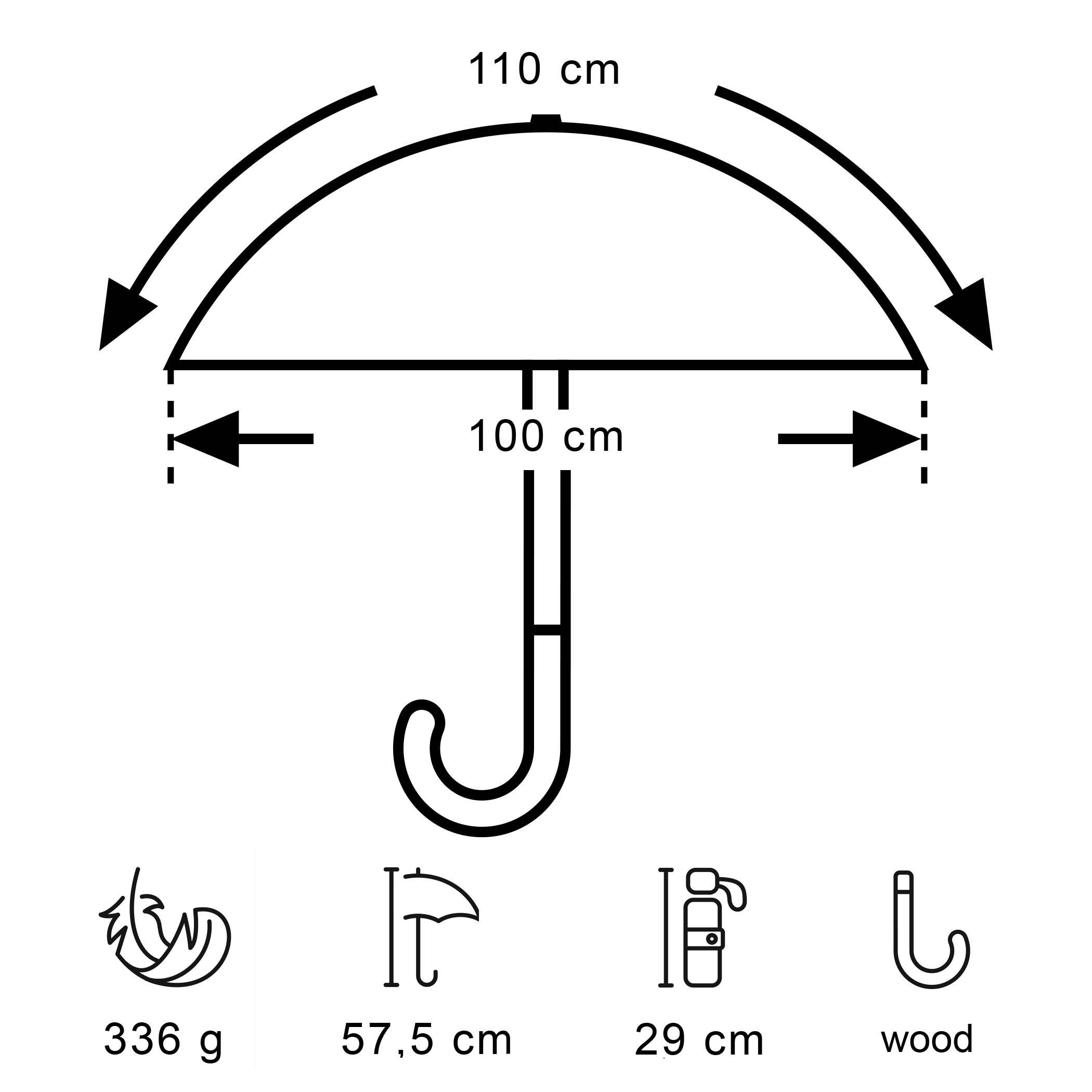 Trekking umbrella light trek ECO, anthracite, pocket umbrella, handle made of wood, automatic, sustainable