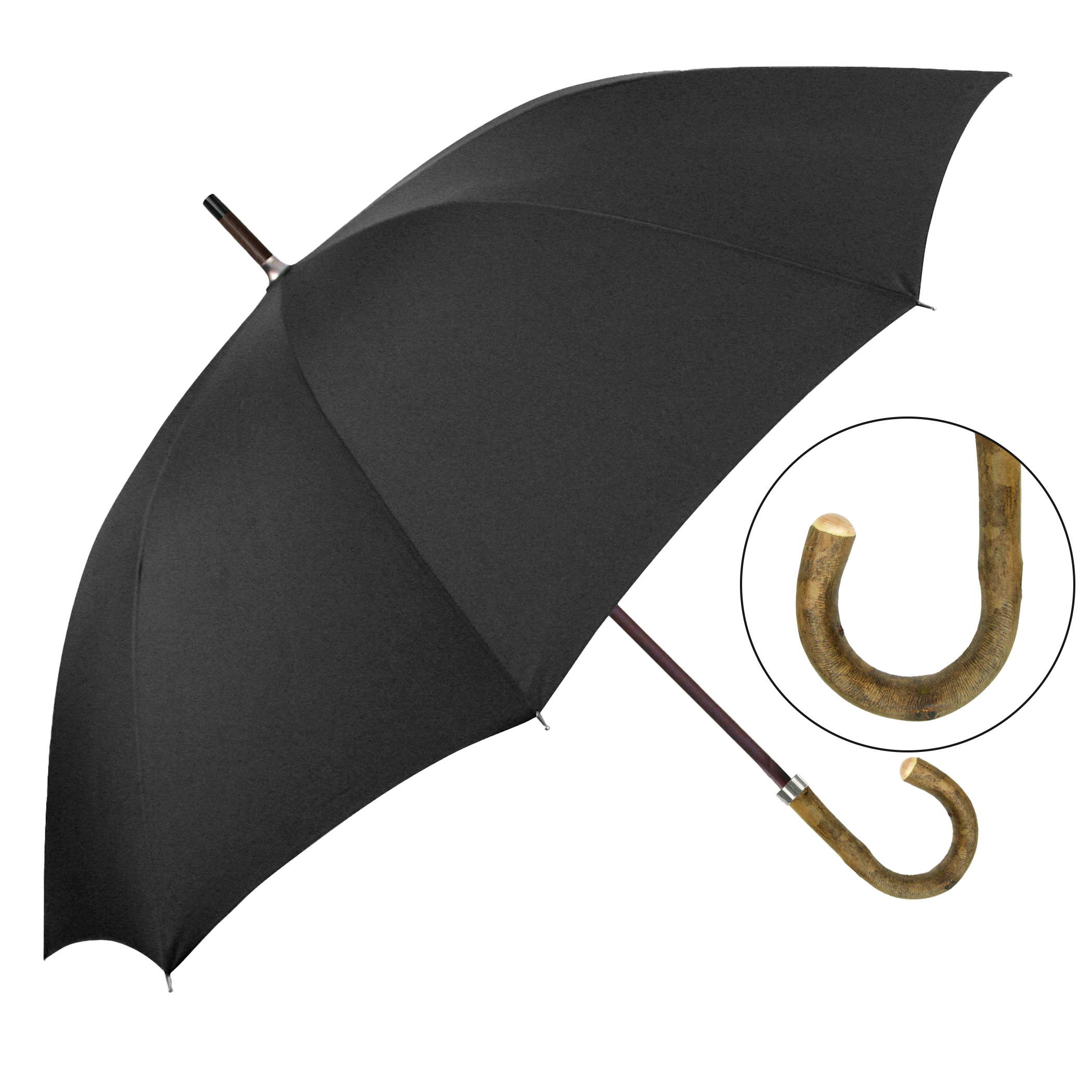 Parapluie de ville W1U3, noir, poignée en frêne laqué