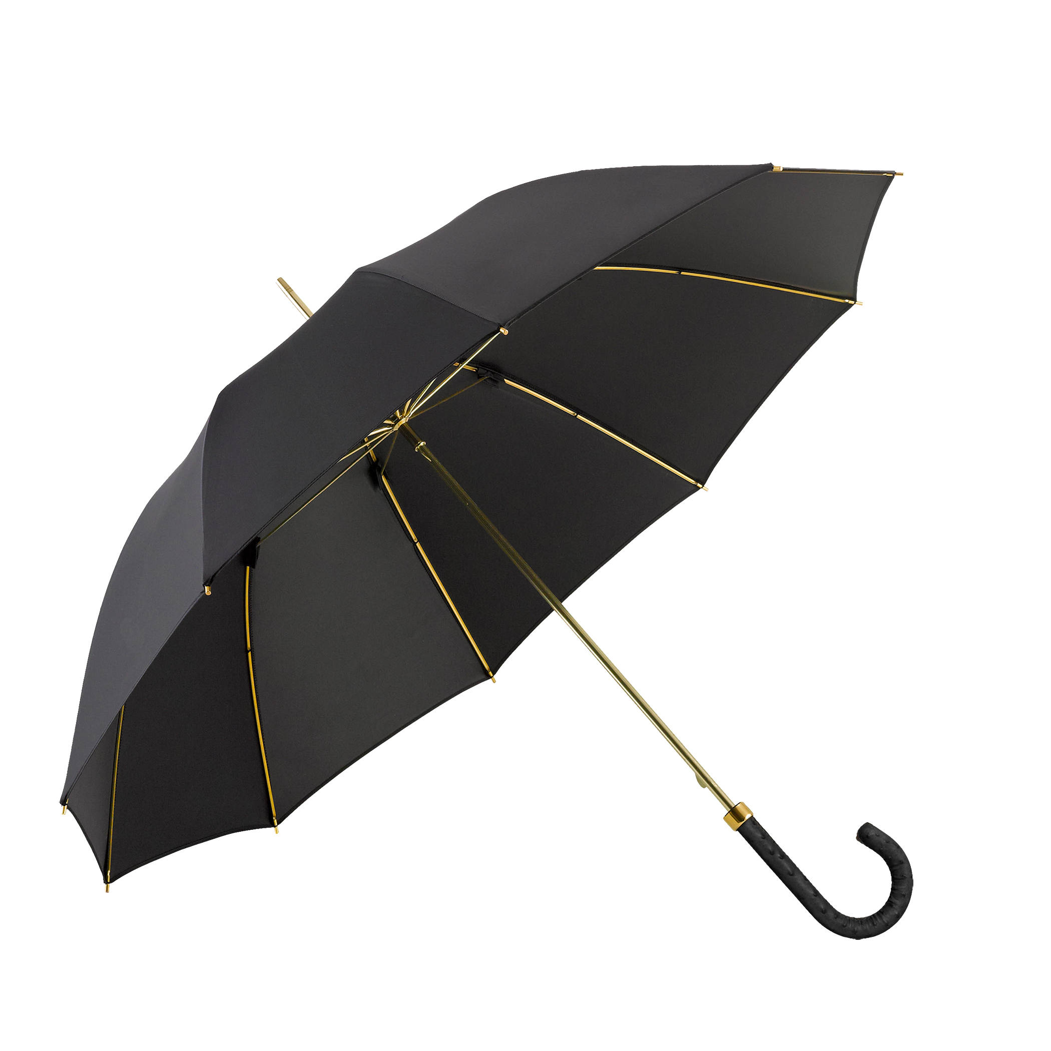 Luxus-Regenschirm Brillant DM18, Straußenledergriff schwarz, Seide schwarz