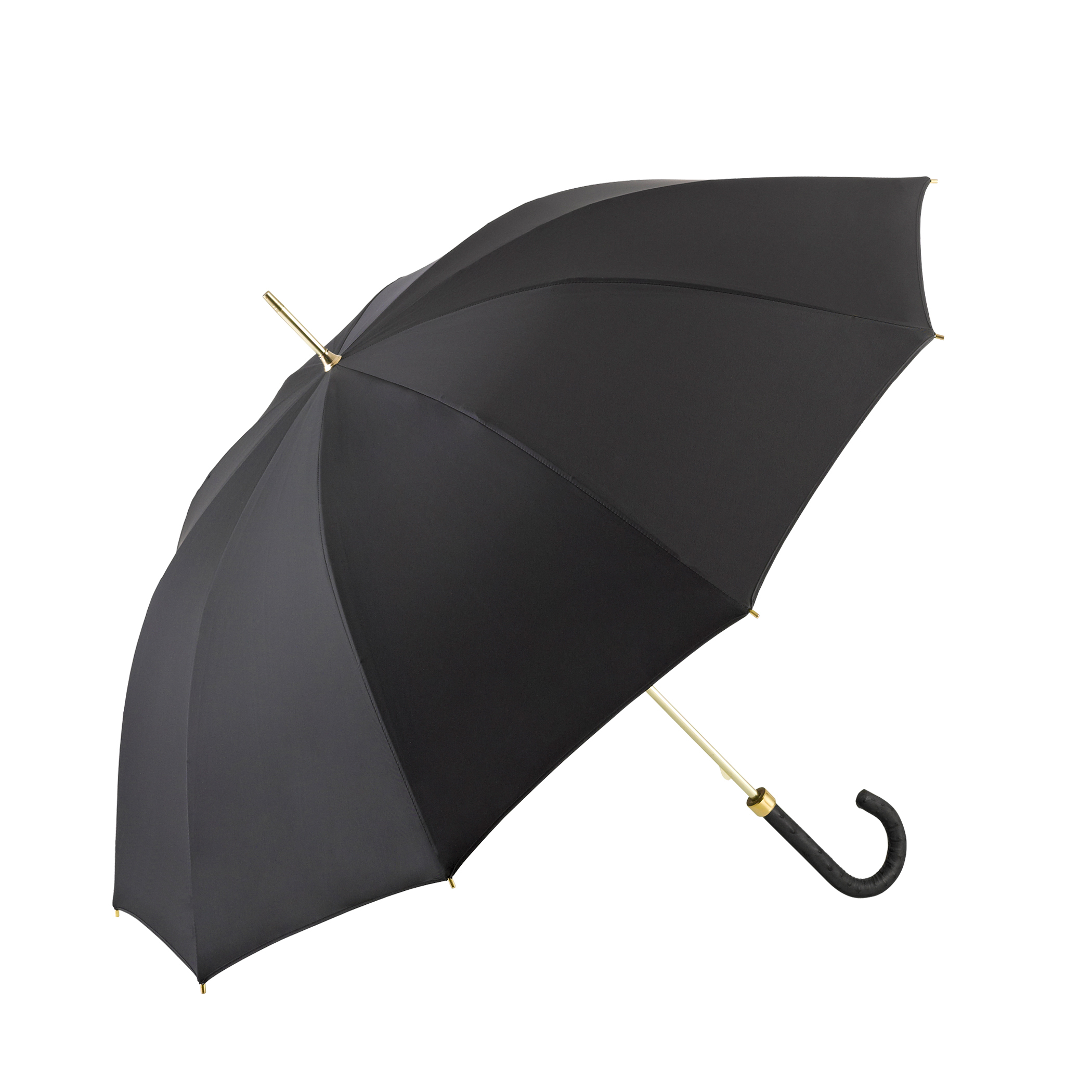 Luxus-Regenschirm Brillant DM18, Straußenledergriff schwarz, Seide schwarz