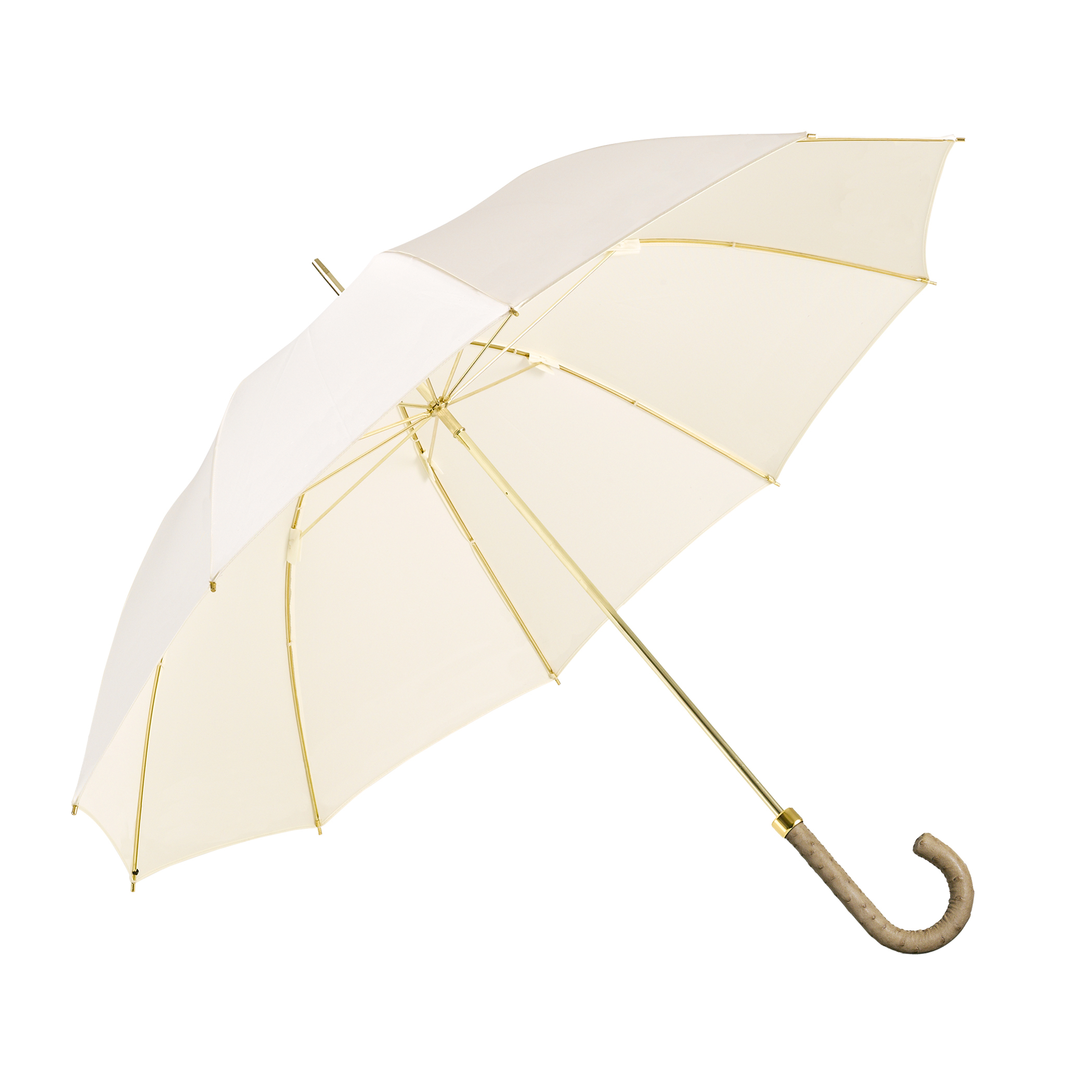 Luxus-Regenschirm Brillant DM23, Straußenledergriff beige, Seide creme