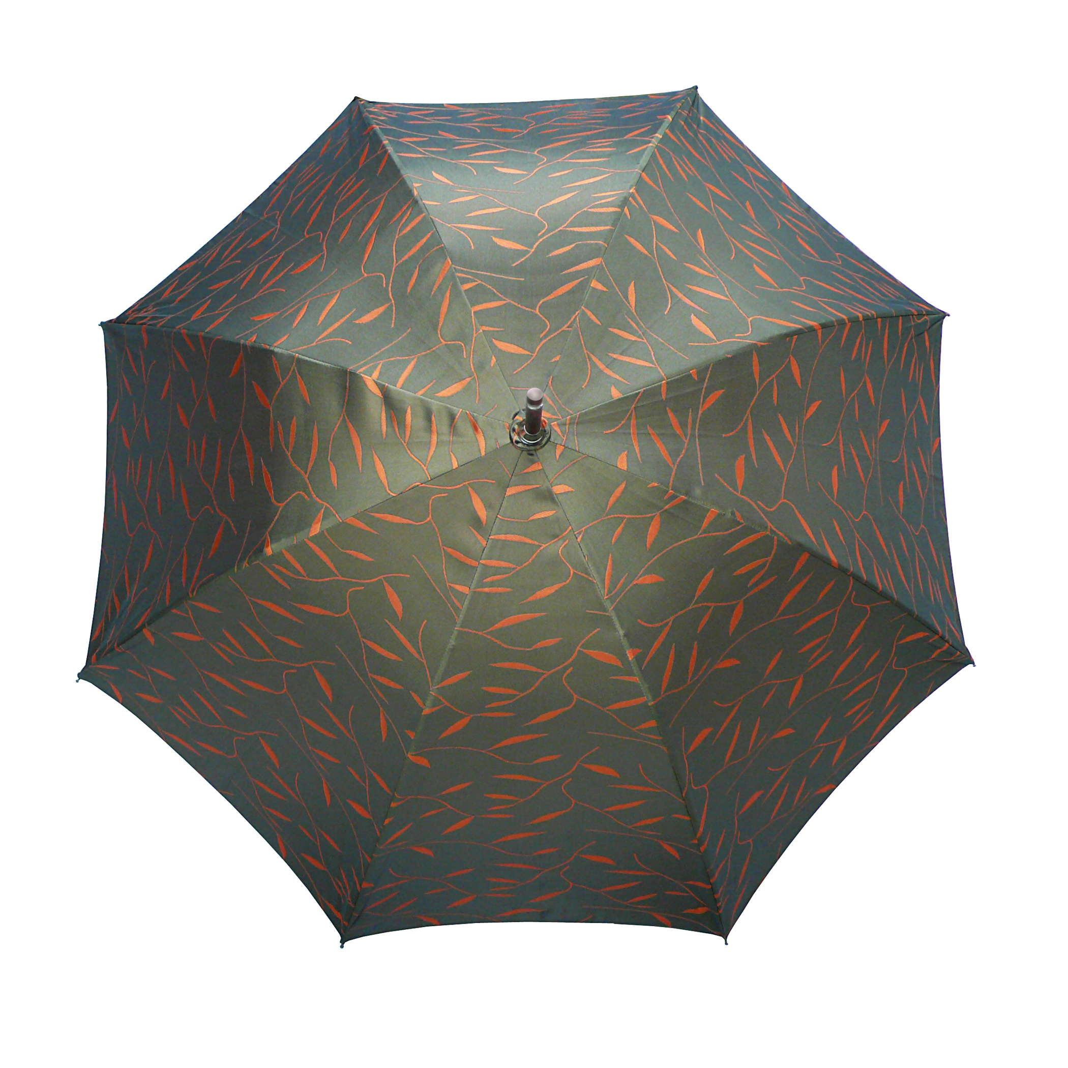 Klassik-Regenschirm CM06-AAJ, Blätterdessin, olivgrün / orange
