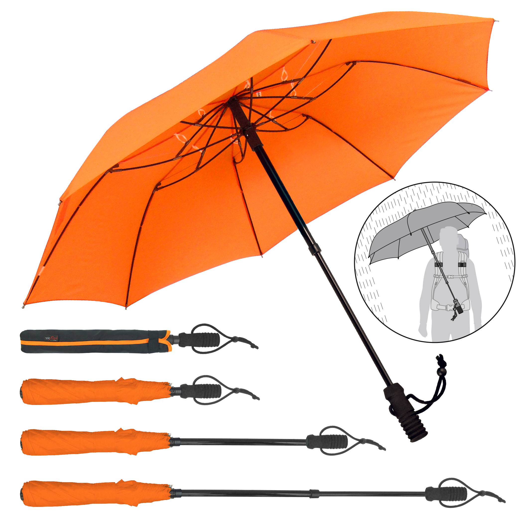 Trekking-Regenschirm telescope handsfree, orange