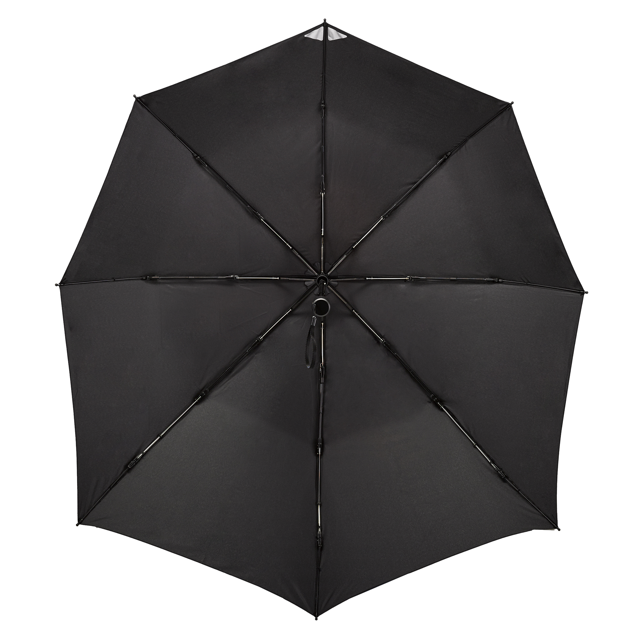 Der innovative Taschenschirm mit nach hinten verlängertem Bezug, schwarz, 8 Segmente, windstabil