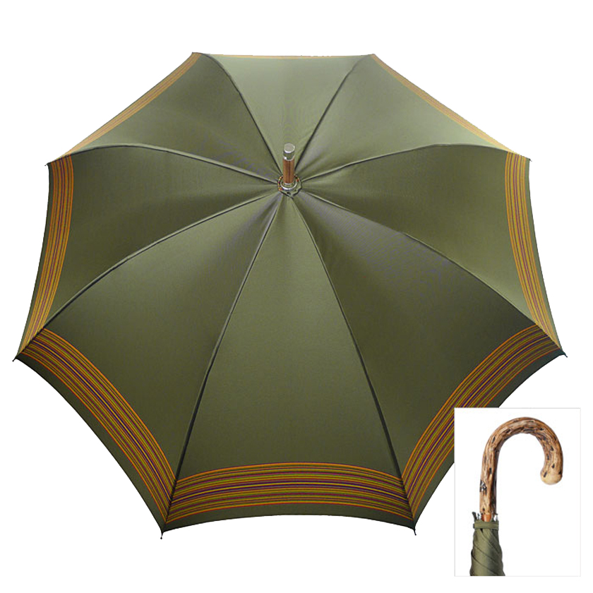 Classic umbrella CM01-GGJ, olive green, with striped border