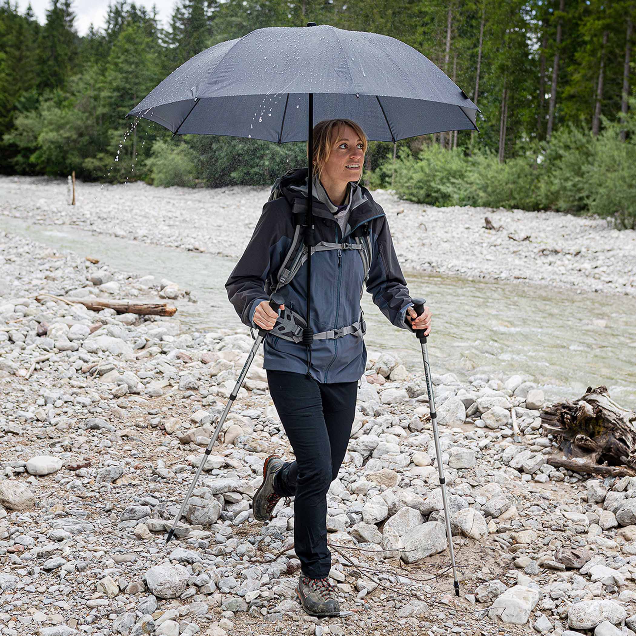Trekking umbrella Swing handsfree ultra, black, stick umbrella, handsfree, UV protection 50+