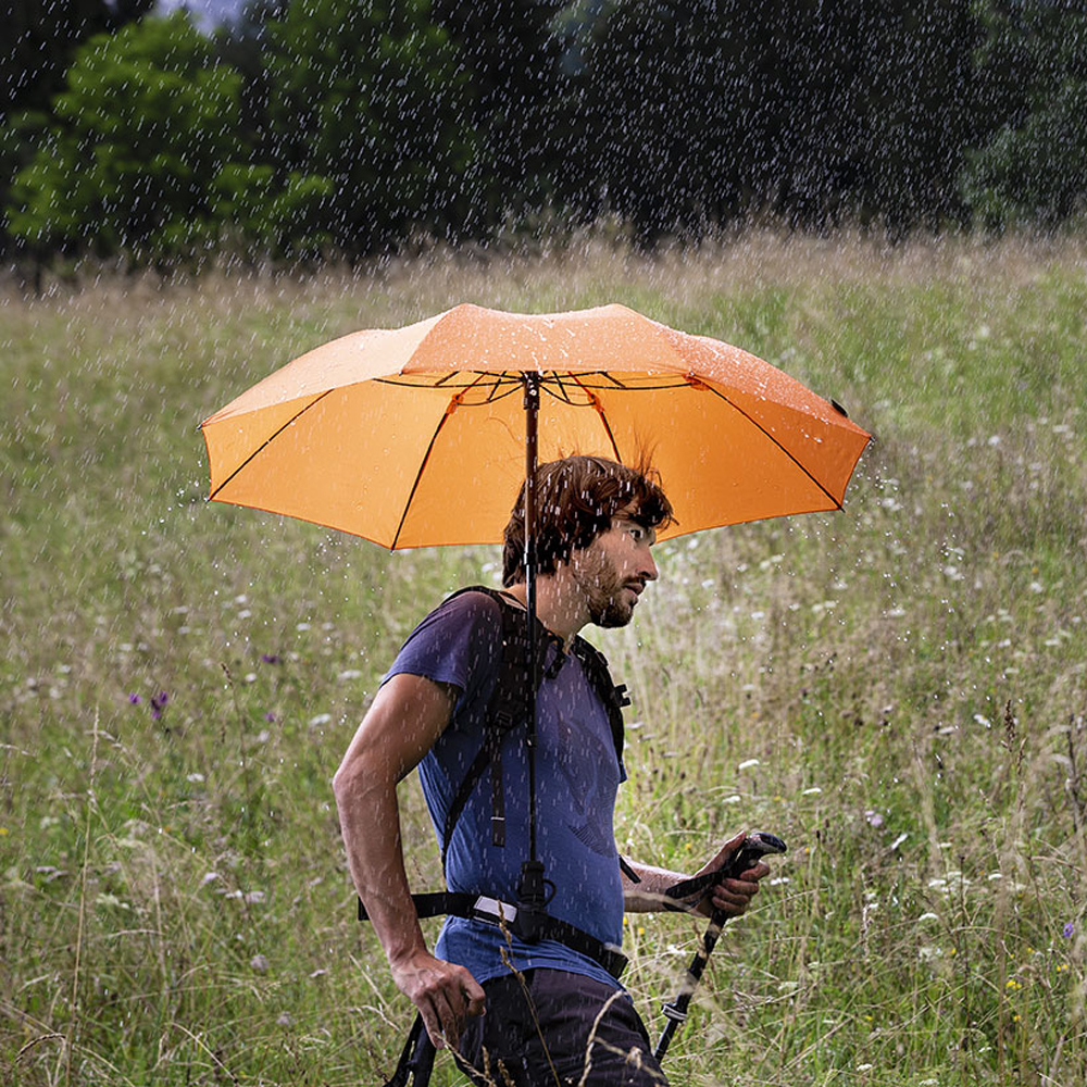 Stockschirm SAFEBRELLA DUO elegant in Karo grün/blau, Gehstock im Schirm