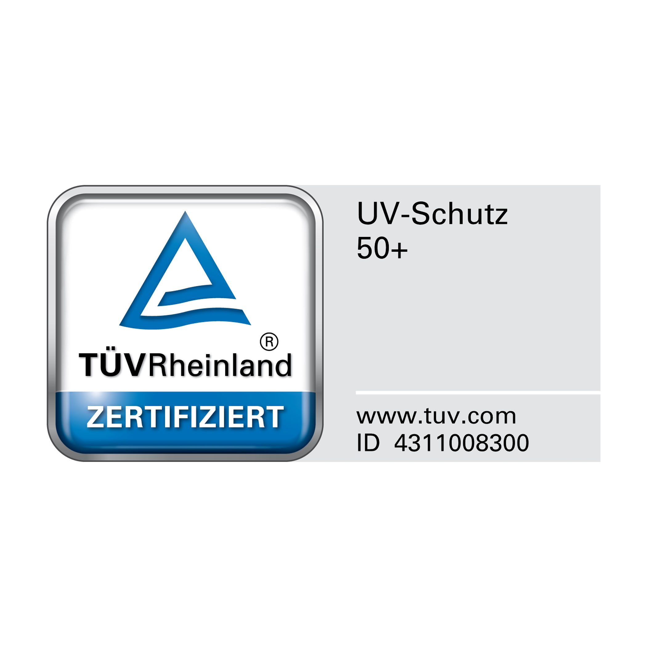 Ansicht vom UV-Schutz 50+ TUEV-Testsiegel – Das Siegel kennzeichnet vom TUEV zertifizierte EuroSCHIRM-Regenschirme mit UV-Schutz LSF 50+ im Shop