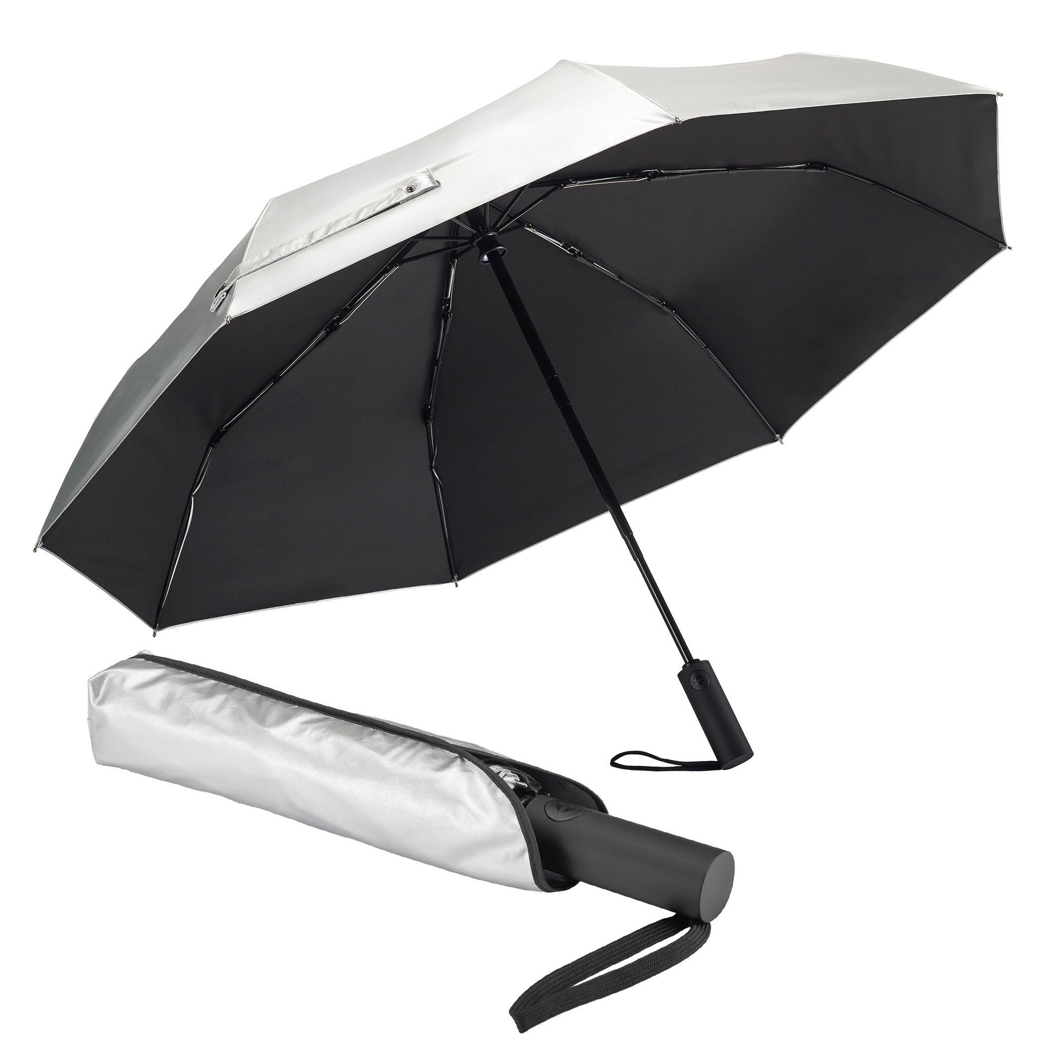 City umbrella 3060, silver, UV protection UPF 50+, pocket umbrella, automatic, long handle