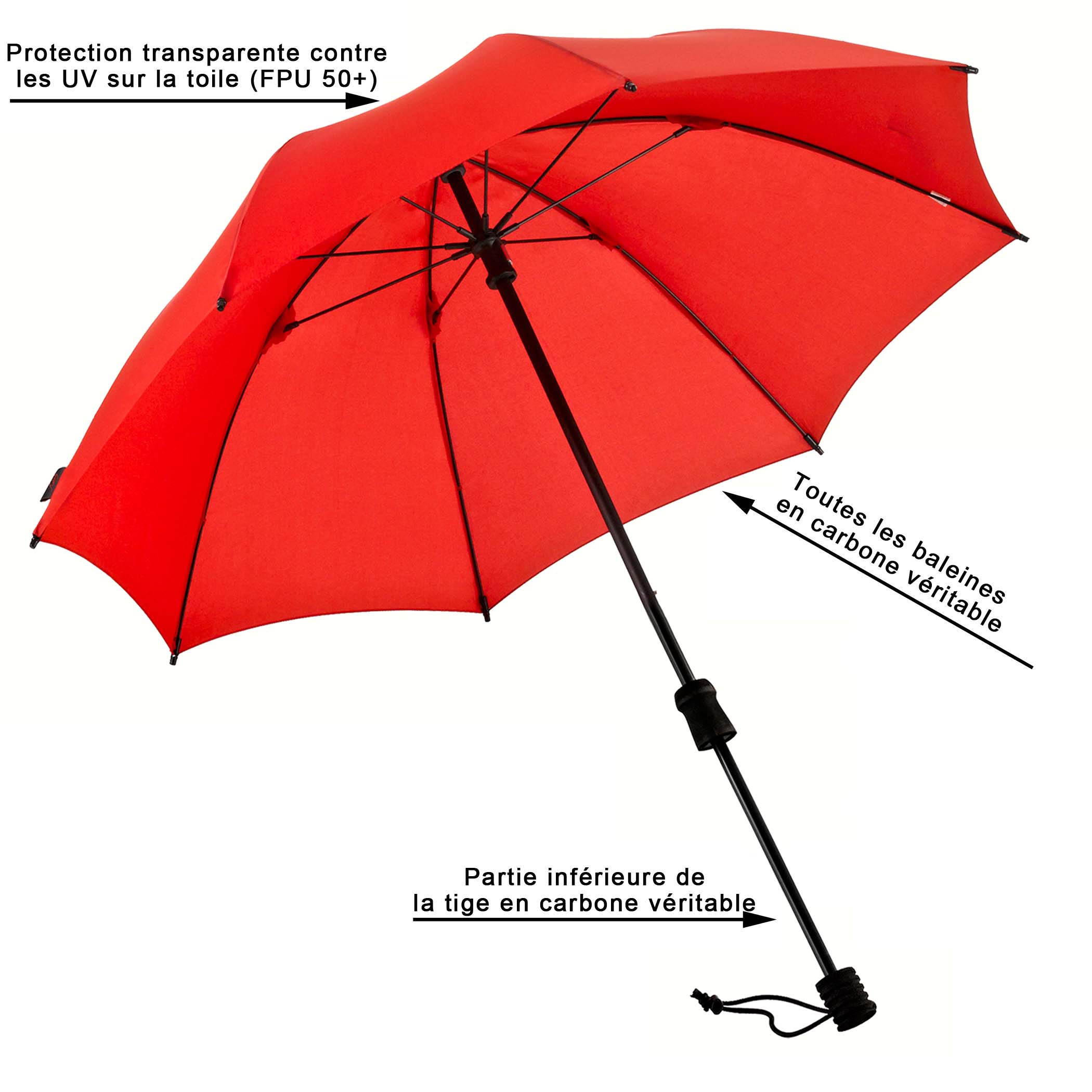 Parapluie de trekking Swing handsfree ultra, rouge, parapluie canne, mains libres, protection UV 50+