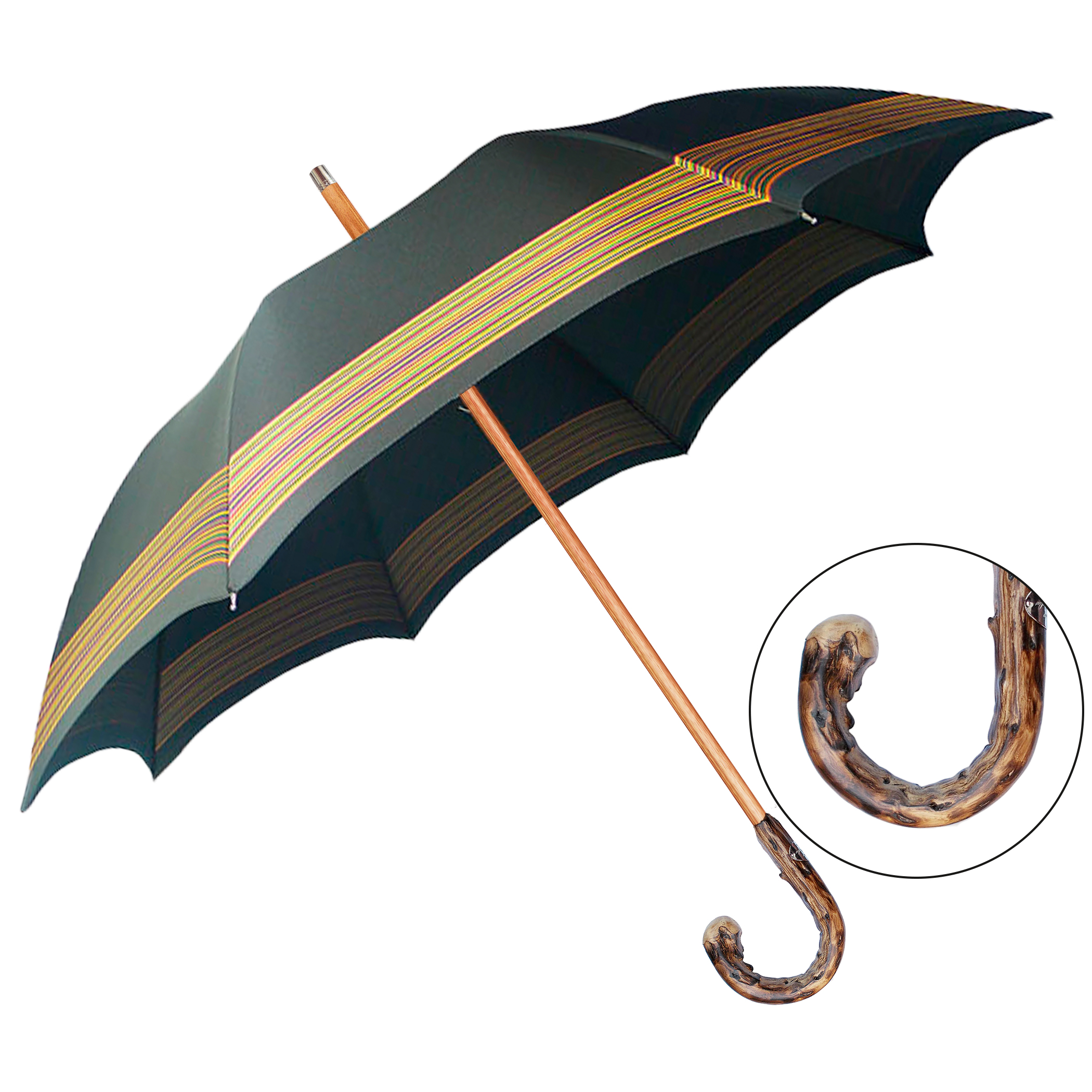Classic umbrella CM01-GGJ, olive green, with striped border