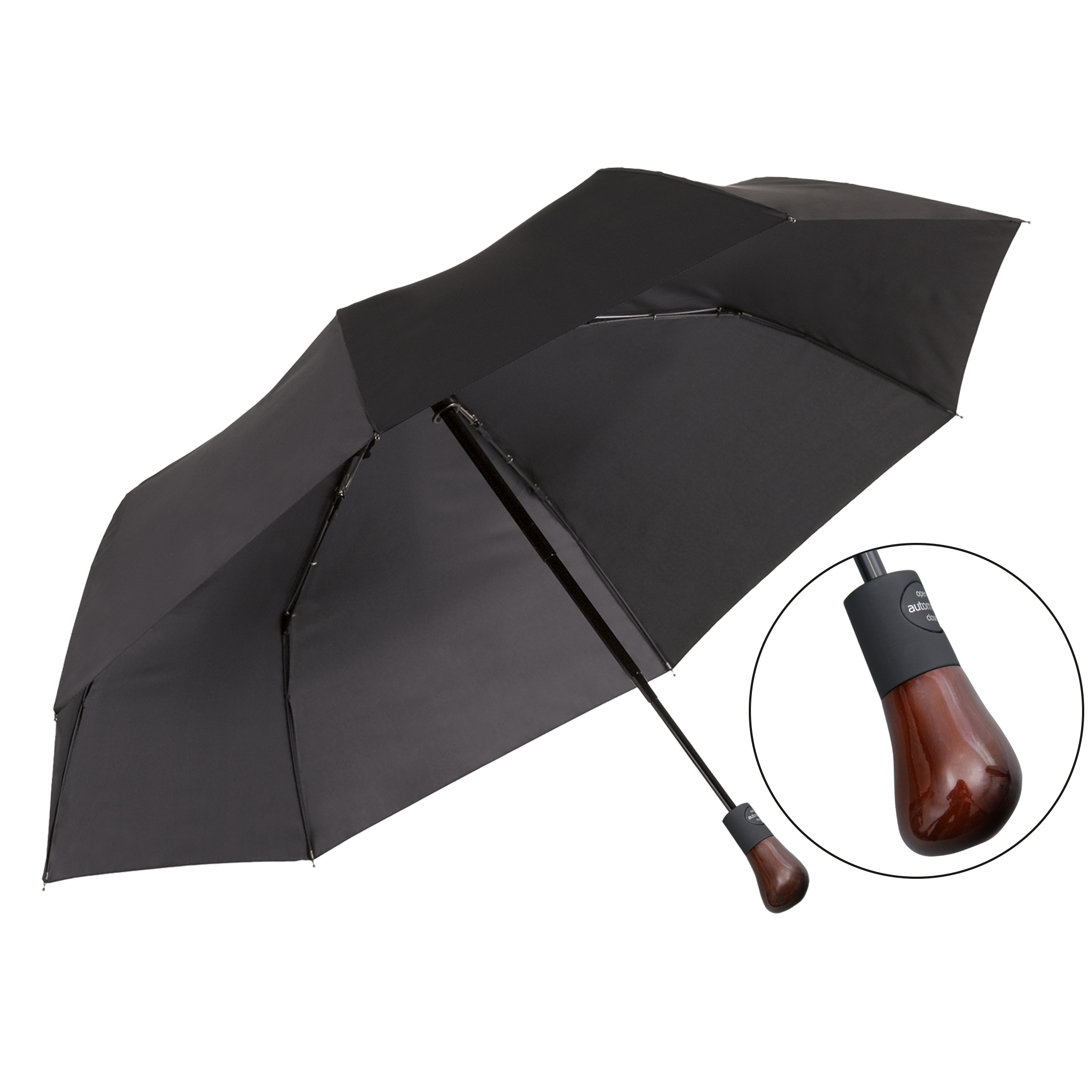 Luxus-Regenschirm Brillant 3032/Z1000, Griff aus Weideholz, Polyester, schwarz