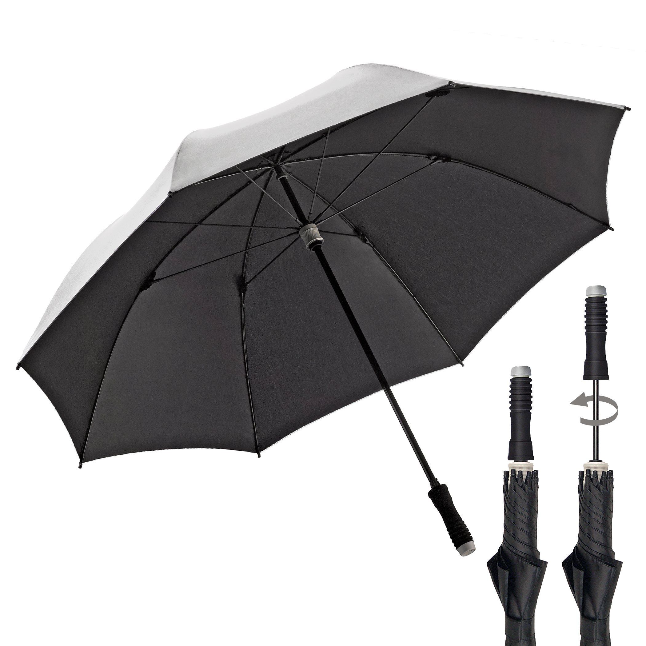 Golf-Regenschirm birdiepal telescopic, silber, UV-Schutz 50+, Partnerschirm, verlängerbarer Schaft, XXL-Größe