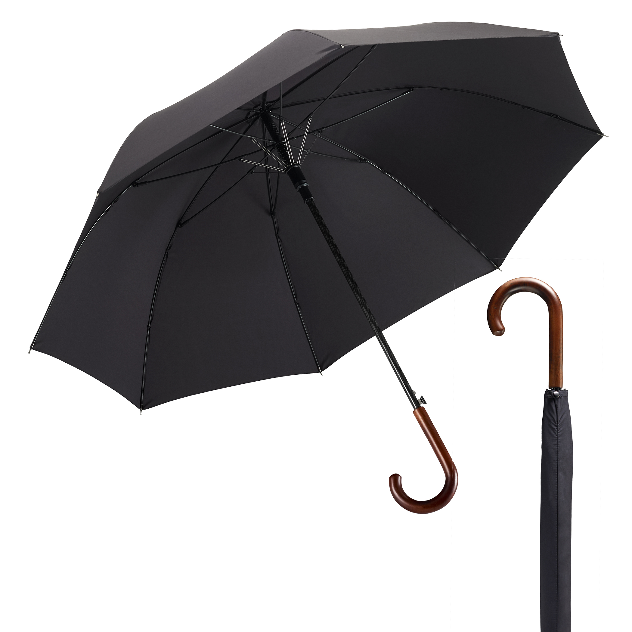 City-Regenschirm W137, schwarz, Partnerschirm, Automatik, Schaft aus Carbon, Griff aus Ahorn 