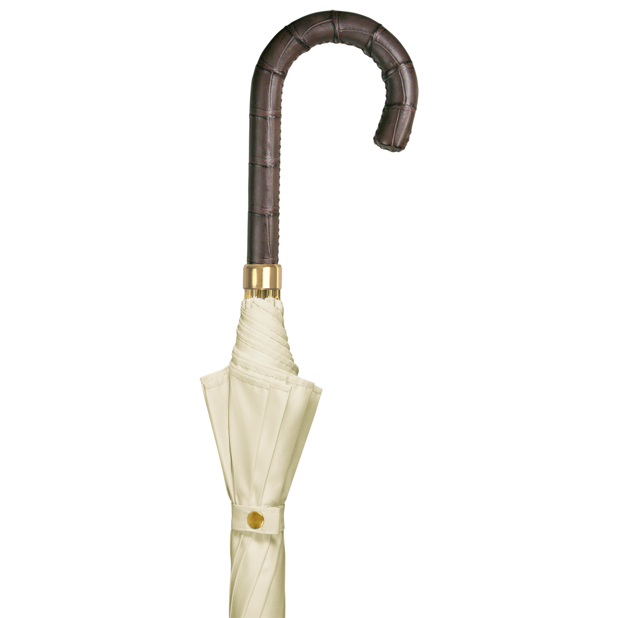 Luxury umbrella Brillant DM19, crocodile leather handle dark brown, silk cream