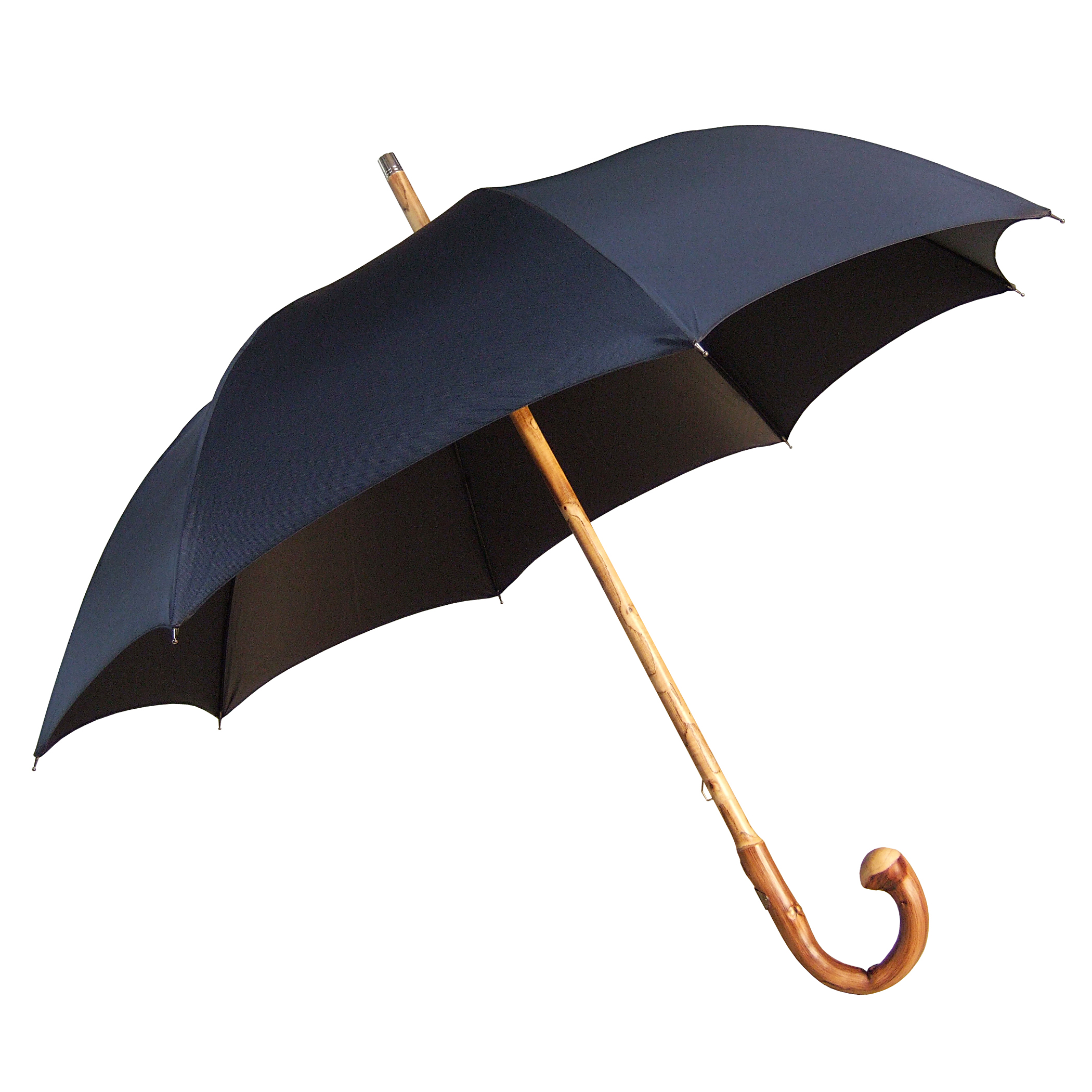 Parapluie grande taille bleu marine, poignée châtaignier