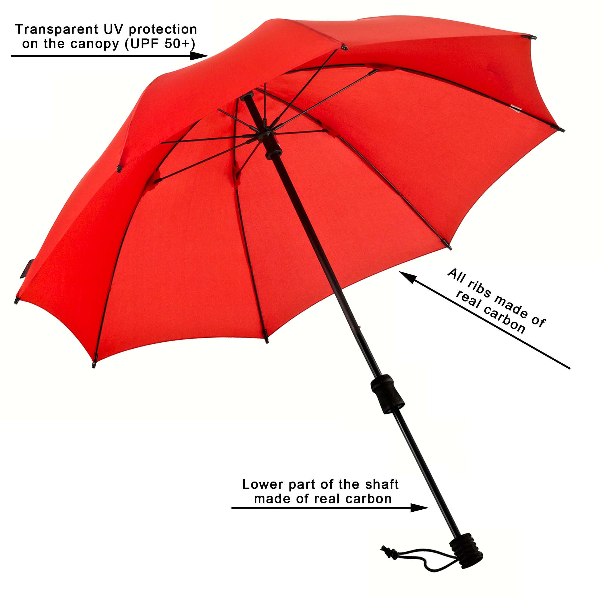 Trekking umbrella Swing handsfree ultra, red, stick umbrella, handsfree, UV protection 50+