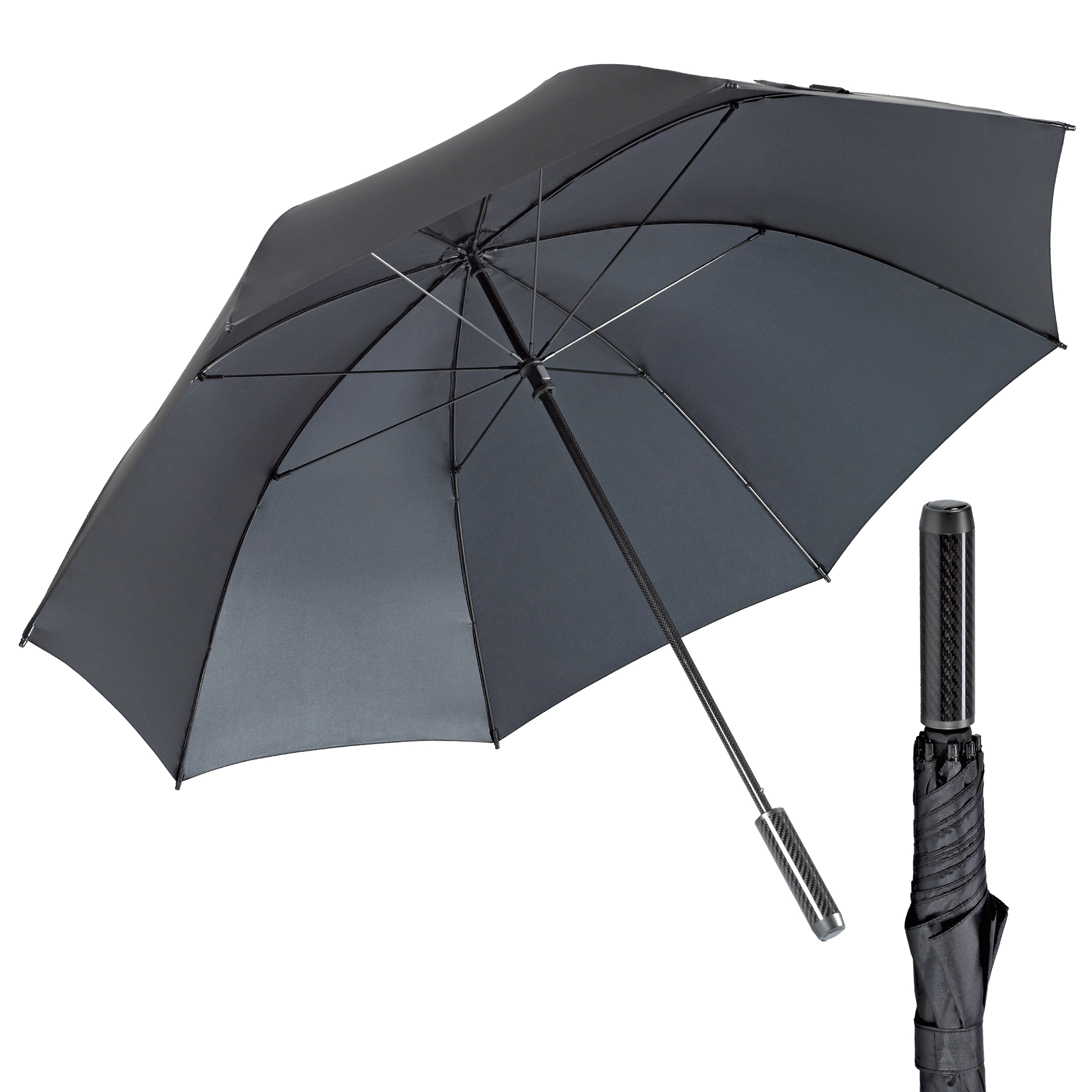 Golf-Regenschirm birdiepal carbon,  schwarz, Partnerschirm, ultraleicht, Gestell aus Carbon, XXL-Größe Golf-Regenschirm birdiepal carbon,  schwarz, Partnerschirm, ultraleicht, Gestell aus Carbon, XXL-Größe