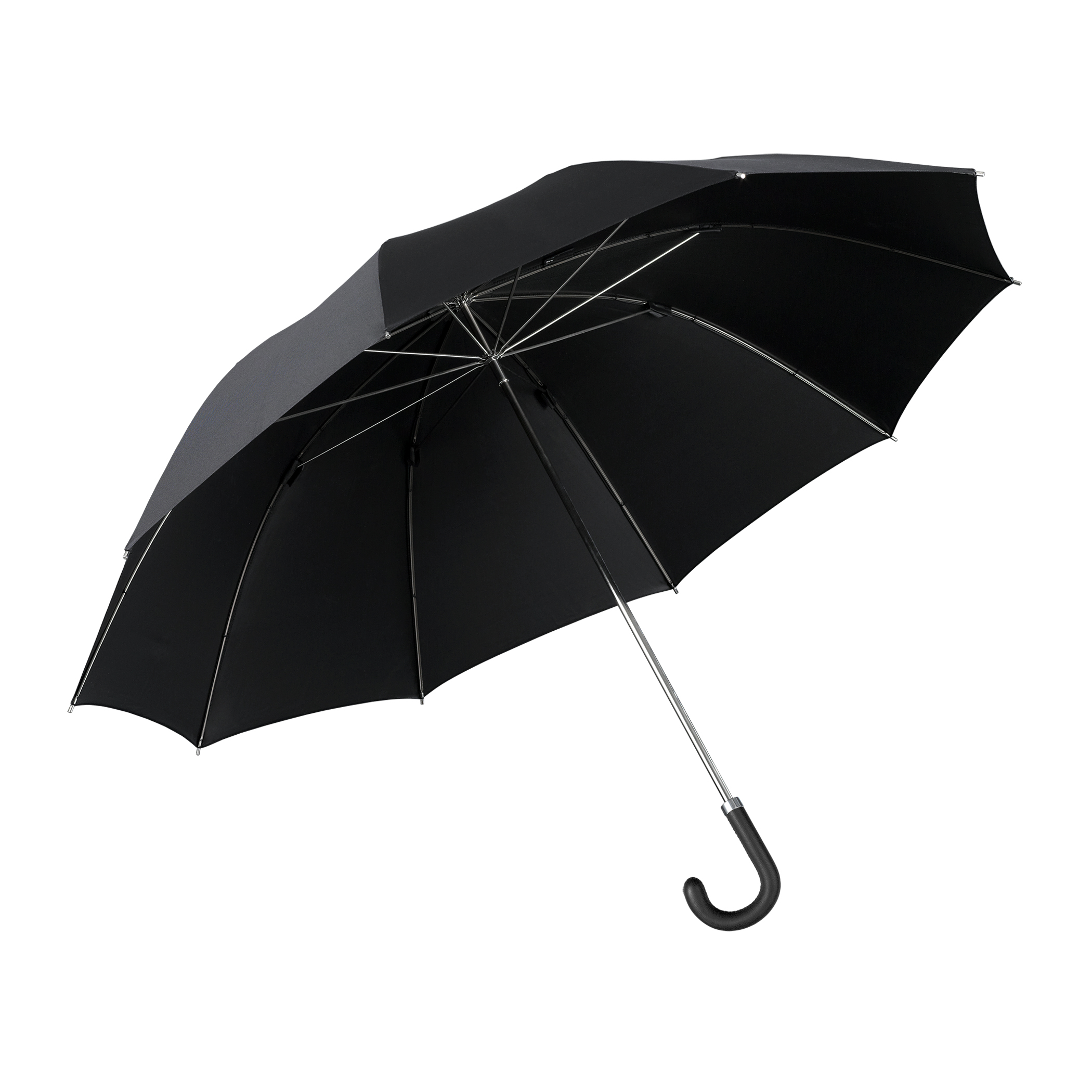 Luxury umbrella Brillant HM56, elk leather handle black, silk black