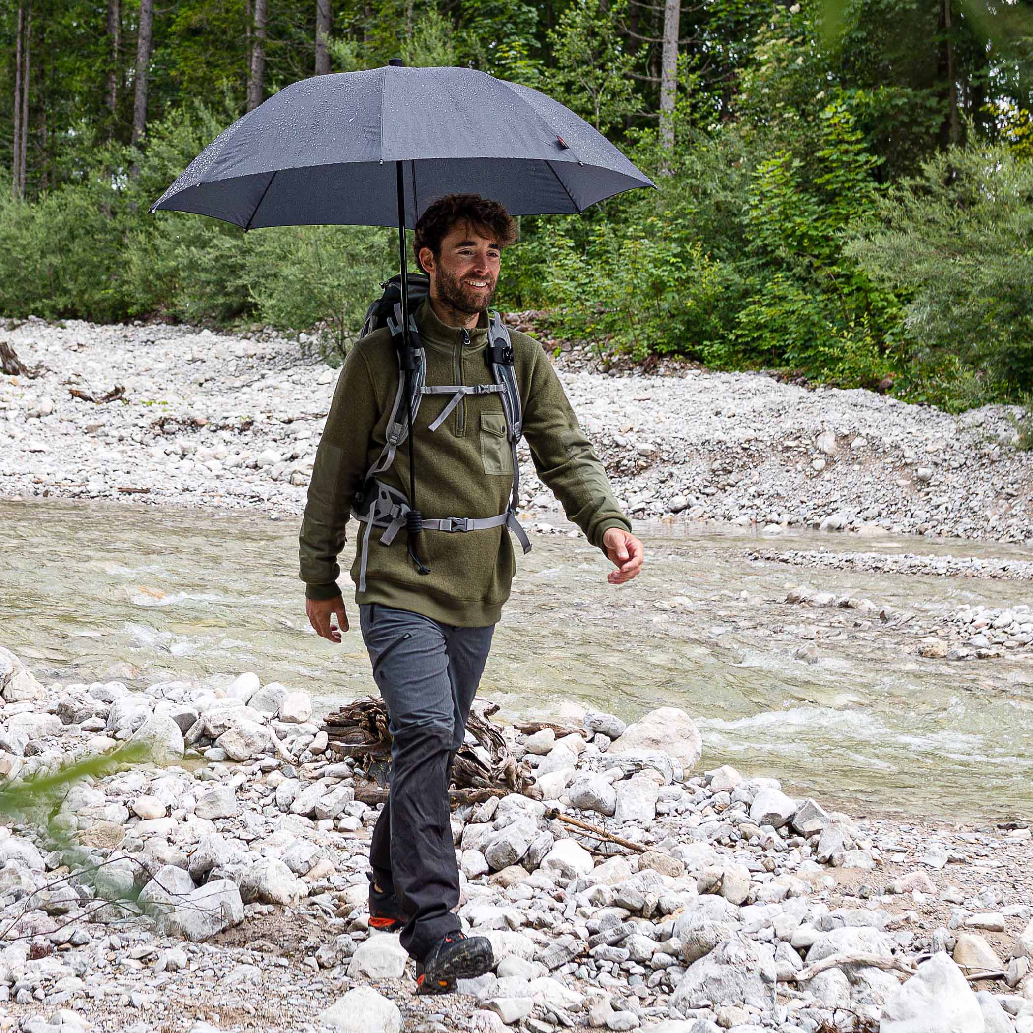 Trekking umbrella Swing handsfree ultra, black, stick umbrella, handsfree, UV protection 50+