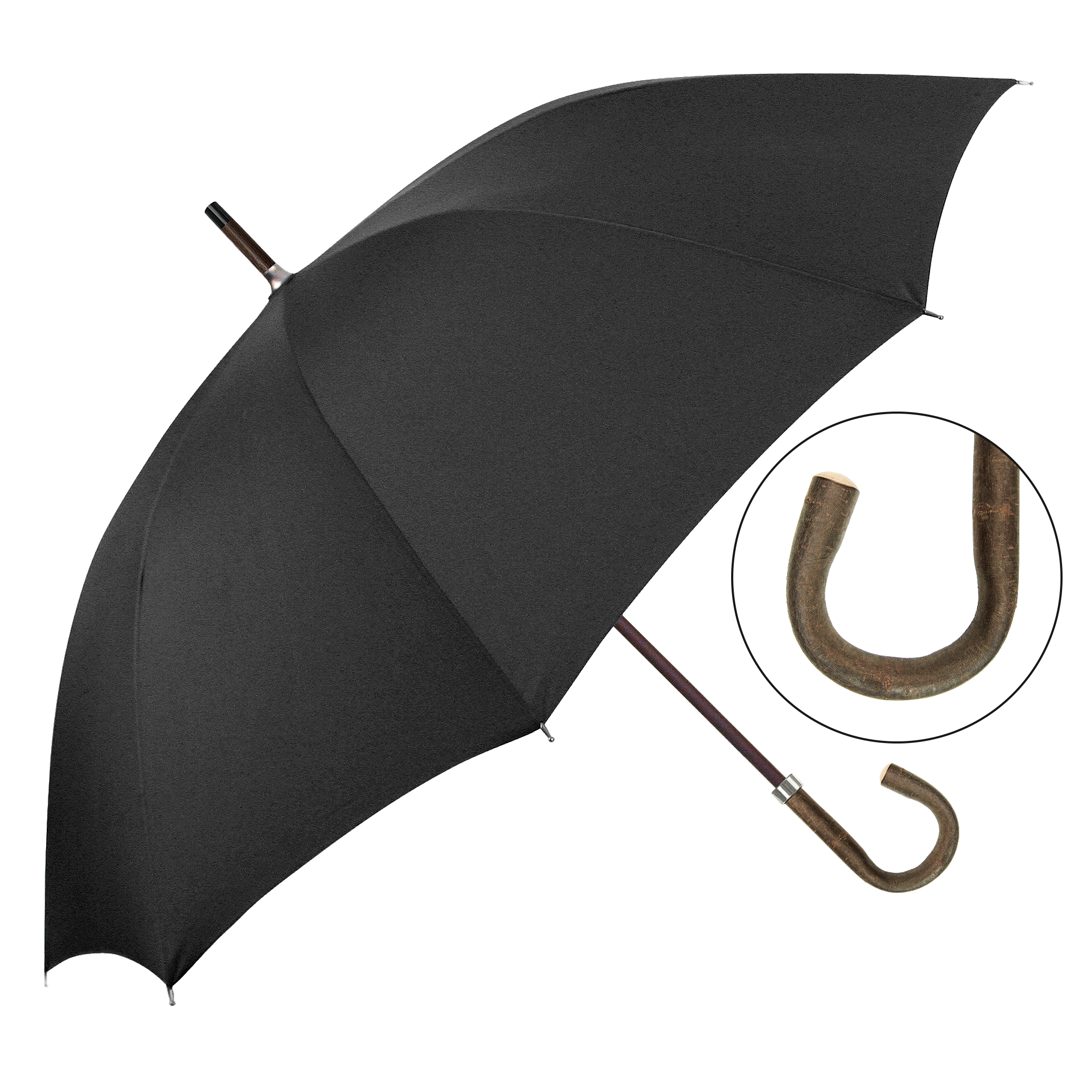 Parapluie de ville W1U3, noir, poignée en noisetier