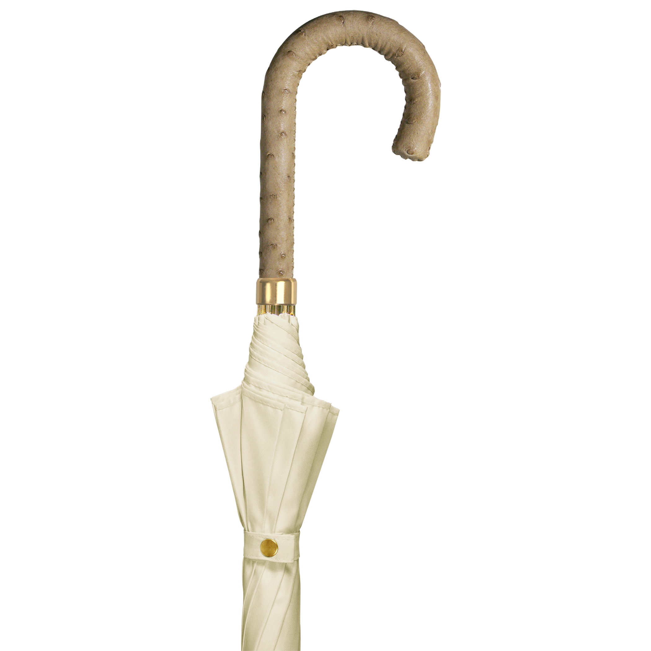 Luxus-Regenschirm Brillant DM23, Straußenledergriff beige, Seide creme