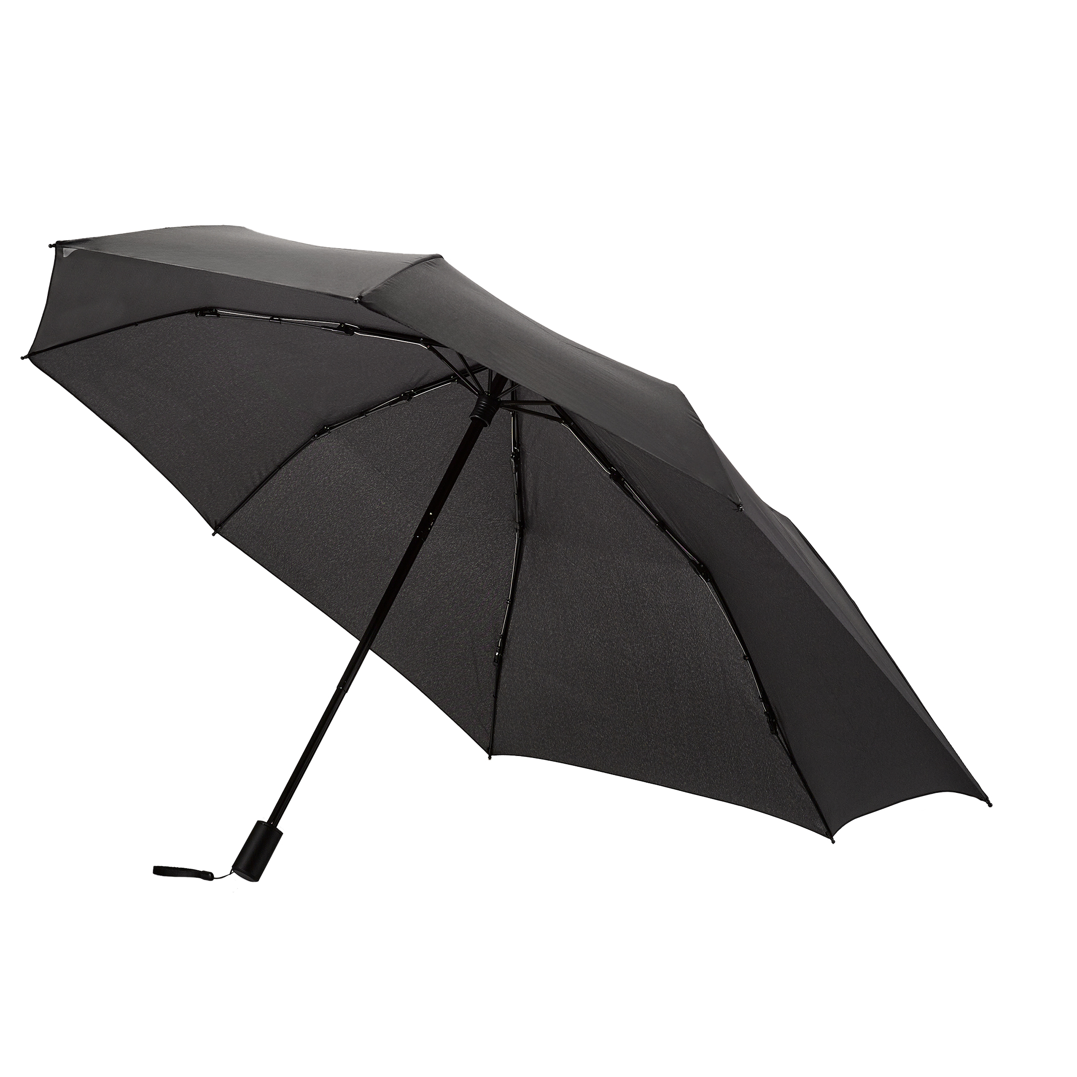 Der innovative Taschenschirm mit nach hinten verlängertem Bezug, schwarz, 8 Segmente, windstabil